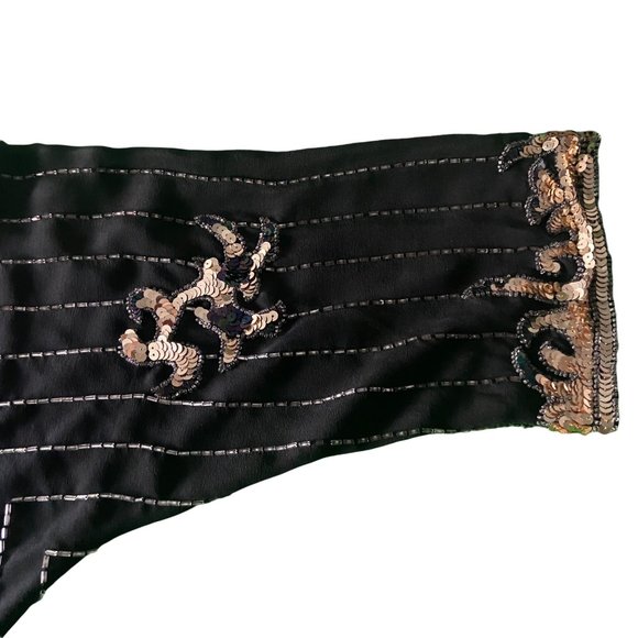 VTG Argenti Womens Black Party Top Size Medium Silk Beaded Sequined Vintage 80s - Picture 8 of 10